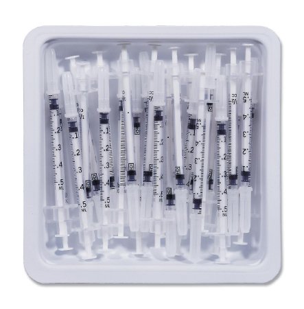 Syringe 1/2cc with Needle Allergy Tray PrecisionGlide™ 0.5 mL 27 Gauge 3/8 Inch Attached Needle Without Safety (25/TR 40TR/CS) by BD  ID 305536